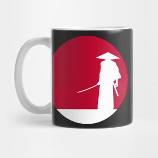 White samurai silhouette and red sun Mug